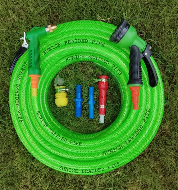 SUNICE 15 METER 7-PATTERN ,3-LAYERED HEAVY DUTY HOSE PIPE WITH ACCESSORIES (Size:12mm,0.5 inch) GARDENING AND BIKE & CAR WASHING Hose Pipe