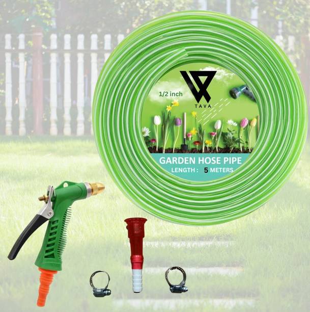 TAVA Lightweight Durable Flexible Hose Pipe with 1\2 Spray Gun Accessories (5M) Hose Pipe