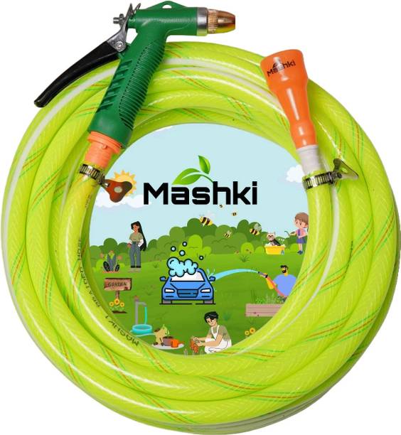 MASHKI (32.5 Feet) 1/2 Inch (12.5mm) 3 Layered Braided Water with Brass Nozzle Sprayer For Garden, Car Wash, Floor Clean,Easy to Connect Pipe Hose Pipe