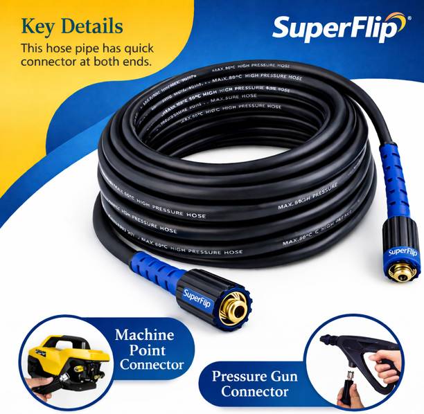 SuperFlip High Pressure Washer Hose Pipe 8Mtr | Heavy Duty Pipe Steel Braided Cover Black Molded | Compatible with Car Wash & AC Service Machines Hose Pipe