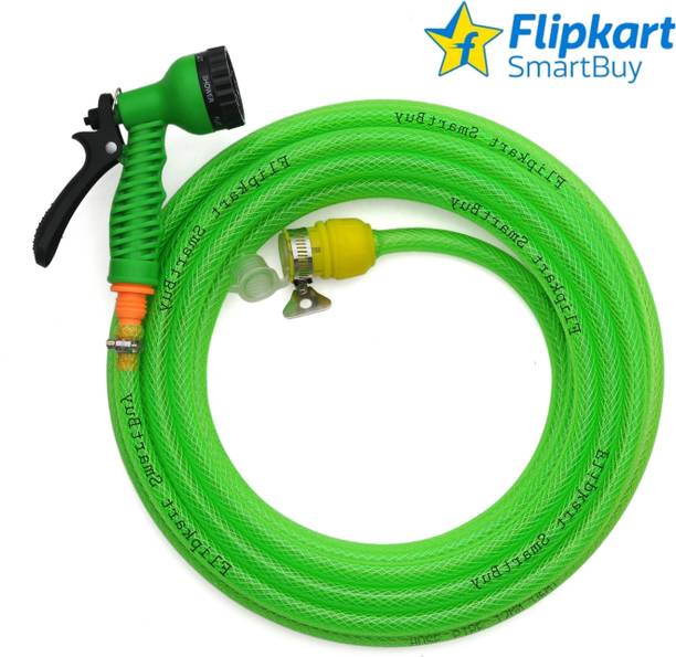 Flipkart SmartBuy 10 Meter (32 feet) Braided Green Pipe (Diameter : 0.5 inch,12 mm) Flexible Pipe : Water Tap Adapter, 7 Pattern Spray Gun and Braided Green Garden Hose Pipe