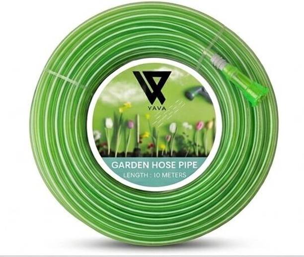 TAVA 10 M. Gardening, Car washing and cleaning pipe with Nozzle Connector and Clips 10Mtr Green Garden Pipe Hose Pipe
