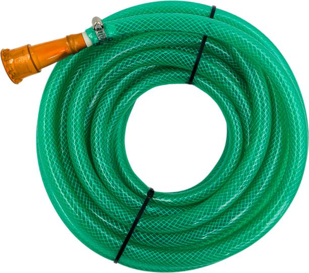Agriansh PVC Garden Hose Pipe With Tap Adapter & Clamps | 1/2 inch 15 Meter(49.21Foot) 3 Layer Threaded Pvc Braided Water Pipe | Green Flexible Garden Pipe Hose Pipe