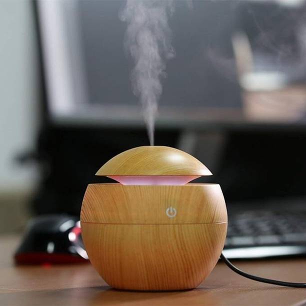DRTRAEDER Room Wood Round Electric USB Mini Humidifier with 7 Color Changing Lights for home Humidifier