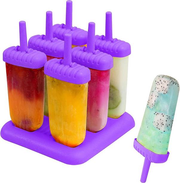 KARP Set of 6 Reusable Ice Cream Maker Popsicle Mold Purple Plastic Ice Cube Tray