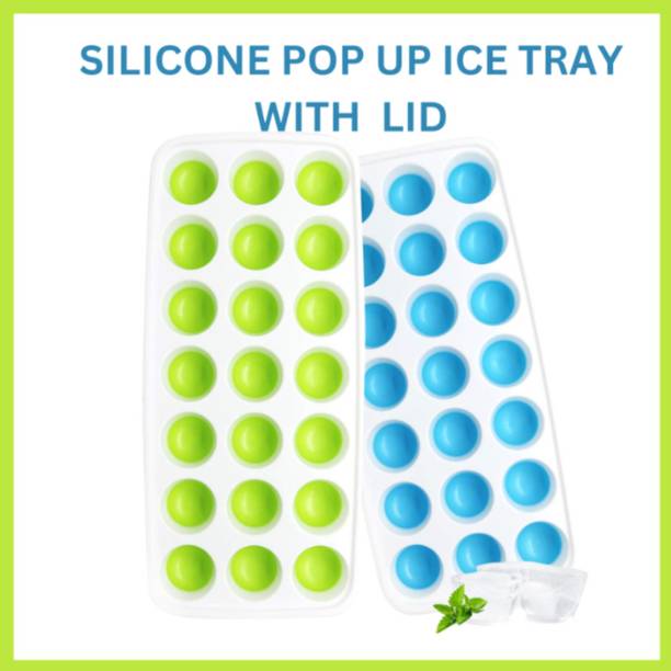 lvisha Pop-Up Silicone Ice Cube Tray with Easy Push Bottom – Round Ice Mold White Silicone Ice Cube Tray