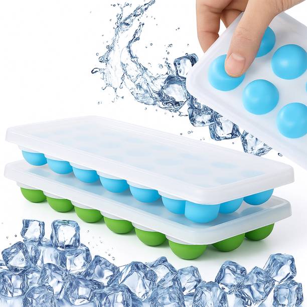 Kitchen Expert Pop up Ice Cube Tray with Lid, Easy Release Push up Tray | 21 Cavities Multicolor Silicone Ice Cube Tray