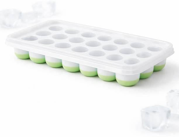 MIKANIX Pop-Up Ice Cube Tray with Plastic Lid Easy Release Flexible For Freezer Ice Tray Multicolor Silicone Ice Cube Tray
