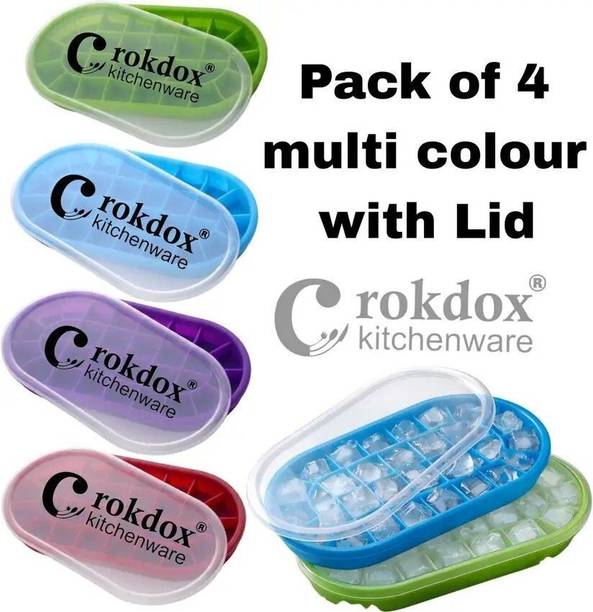 Rokdox Ice Cube Tray for Freezer Flexible Silicone Honeycomb Design 30 Cavity Blue, Purple, Red, Green Silicone Ice Cube Tray Pack of4