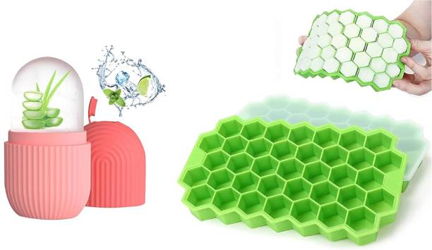 ZAZIVAR Silicone Honeycomb Design 37 Cavity Ice Cube Tray Face Ice Roller Multicolor Silicone Ice Cube Tray