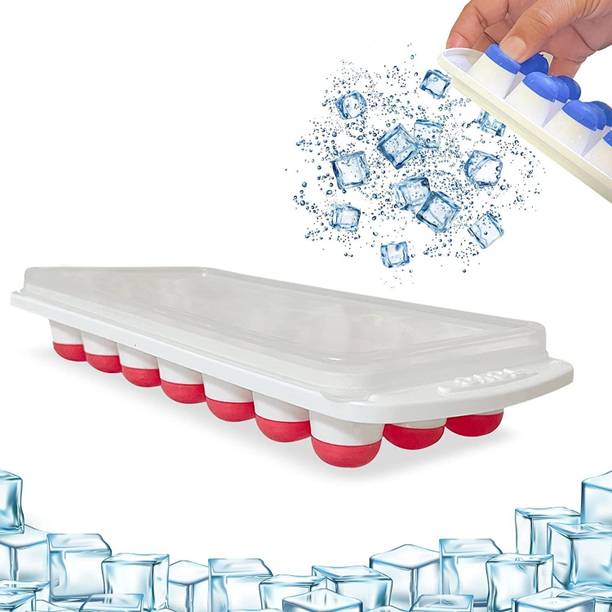 EVILLIVE Flexible Silicone Bottom Pop Up Ice Cube Tray With Lid White Plastic Ice Cube Tray