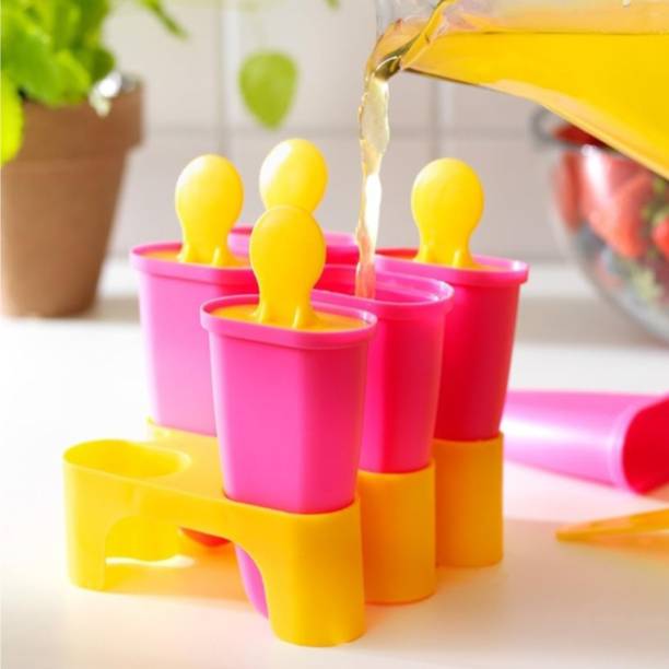 sampware Set of 6 Ice Pop Makers,Ice Cream mould,Kulfi Candy, Pink Plastic Ice Cube Tray