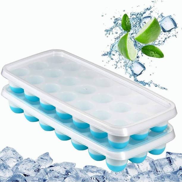 AYI&AYEE Silicone Ice Cube Trays with Lids - 2 Pack - 15 Cavities 1 2/5 inch (2 tbsp / 30ml / 1 fl oz) Square Ice Cubes Baking Molds - BPA