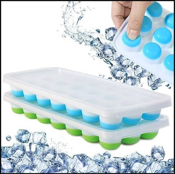 PodCart Pop Up Ice Cube Tray, 21 Pop Up Ice Cube Tray with Lid with Easy Release Bottom Blue, Green Plastic Ice Cube Tray