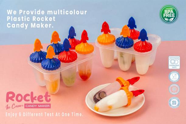 FLYUP Ice Pop Mold Set – 6-Cavity DIY Popsicle Maker with Fun Rocket-Shaped Handles Multicolor Plastic Ice Cube Tray