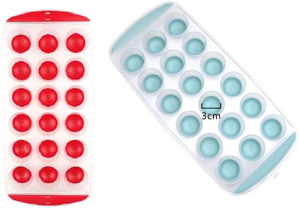 AlexVyan 2 Pcs Red & Blue 18 * 2 Cavity Pop Up Ice Cube Tray Red, Blue Plastic, Silicone Ice Cube Tray