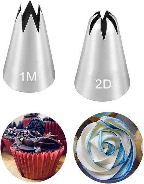 JAMBOREE 1M & 2D Icing Nozzle Combo Large Rose Flower Icing Piping Nozzle For Cake Decor Stainless Steel Star Icing Nozzle