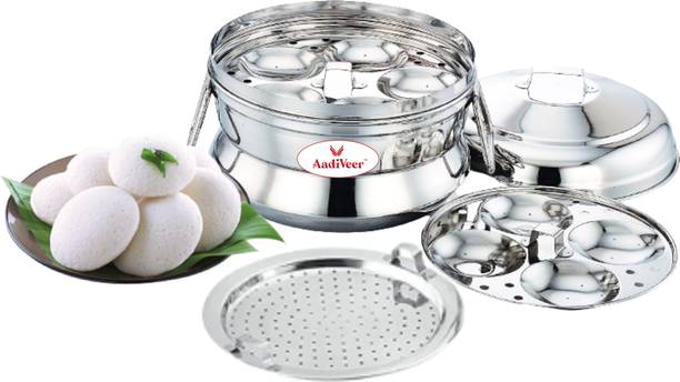 आदिवीर Stainless Steel idli Cooker/idli Pot/idli Maker With Idiyappam/Steamer Plate इंडक्शन & स्टैंडर्ड इडली मेकर