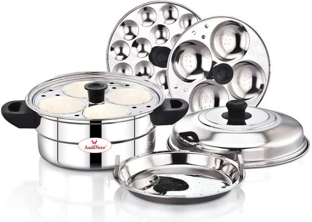 आदिवीर Stainless Steel Idly Cooker/Mini Idly Maker With Steamer/Dhokla Plate इंडक्शन & स्टैंडर्ड इडली मेकर