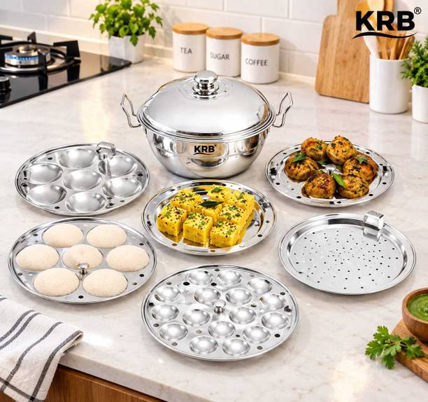 KRB KRB,Idly maker steel with 02 Idli maker, 02 Dhokla maker, 1 Patra and 1Mini idli Induction & Standard Idli Maker