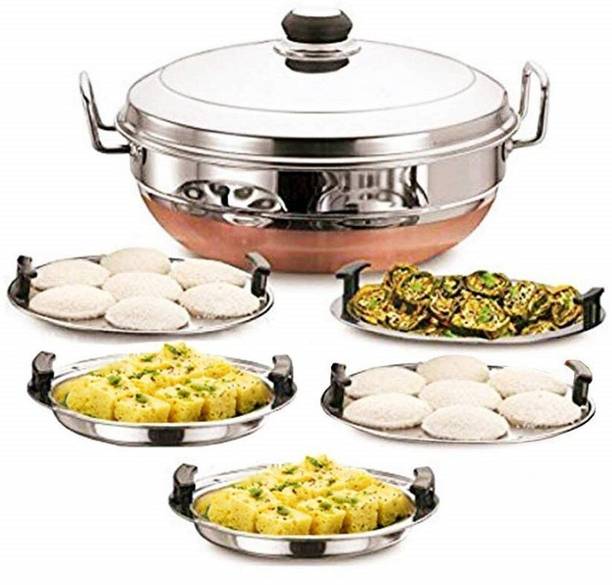 LEOSXA All-in-One Stainless Steel Idli Cooker,Multi Kadai / dhokla Steamer Standard Idli Maker