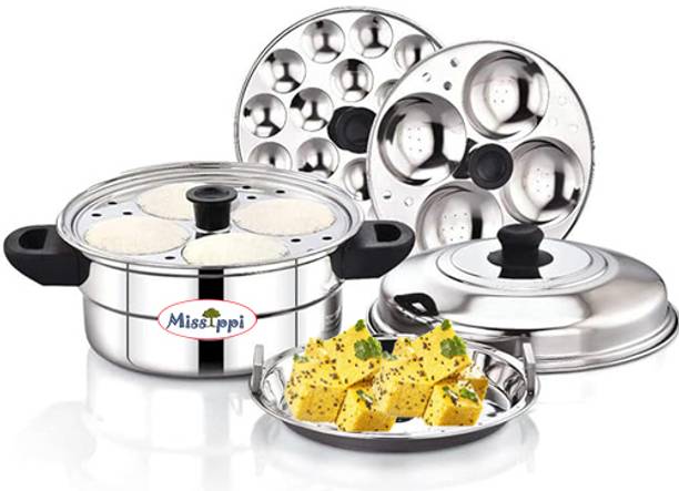 MISSIPPI Stainless Steel Multi Idli Pot 2 pc Idli Plate,1 Steamer, 1 Mini Idli Plate Induction & Standard Idli Maker