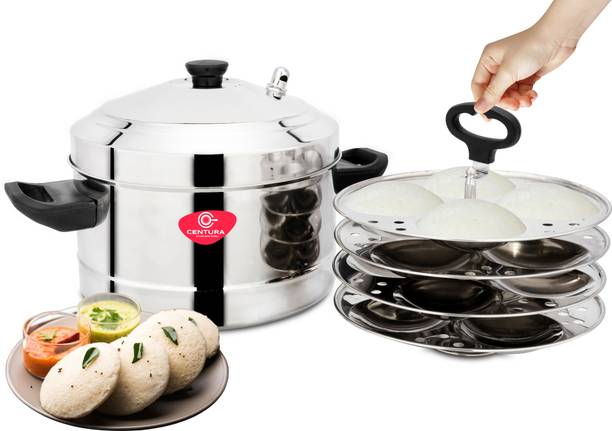 CENTURA Stainless Steel Classic Idli Maker/Idly Cooker (4 Plates, Silver) Induction & Standard Idli Maker