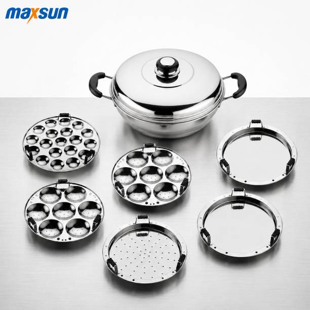 MAXSUN Momo Maker Machine and Idli Dhokla Steamer Pot, 18 Gauge Multi Kadai Induction & Standard Idli Maker