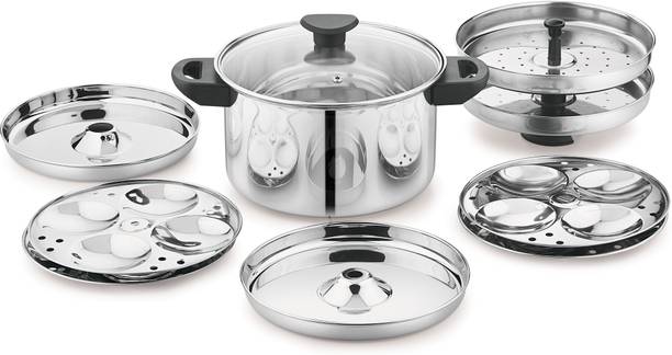 NANONINE 11 pc Multi Cooker | Premium Stainless Steel Cooker, 4 Liter, Silver Induction Idli Maker