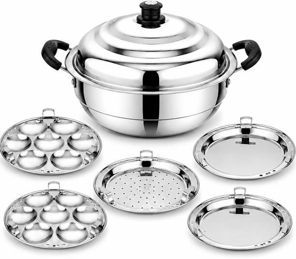 DARA Multi Kadhai Idli Maker Dhokla & Patra Plates | 5 Plates | 14 Idlis | 3500 ML Induction & Standard Idli Maker