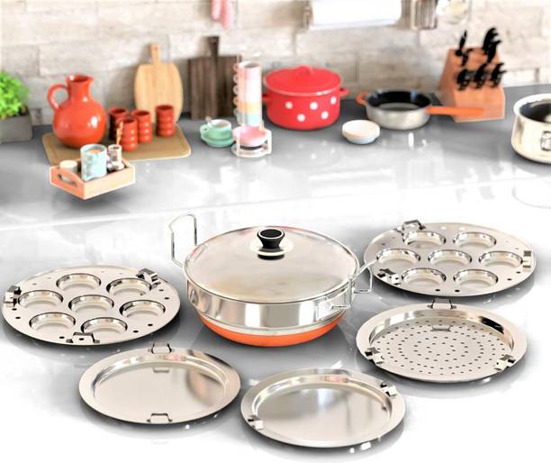 मिथाली Idli Cooker Multi Kadai Steamer with Copper Bottom All-in-One Big स्टैंडर्ड इडली मेकर