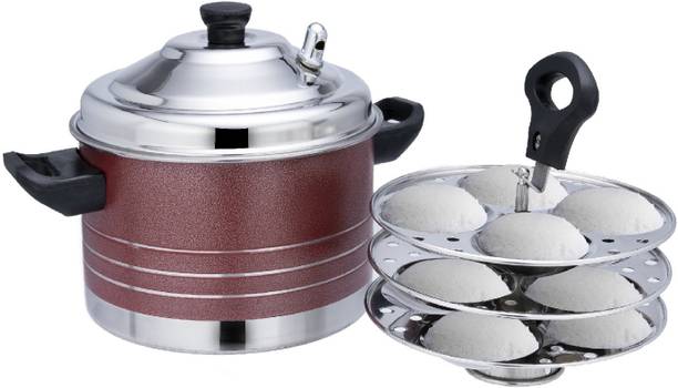 MAHAVIR Stainless Steel Induction & Standard Colour Idli Maker (3 Plates , 12 Idlis )Red Colour Induction & Standard Idli Maker