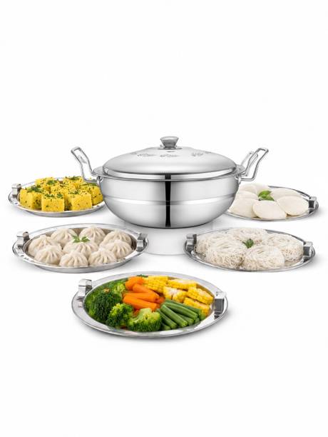 Classic Essentials Classic Essentials Multi Kadhai Stainless Steel Idli Maker 28cm 4.4 Ltr Set of 5 Standard Idli Maker