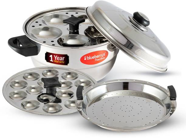 BlueBerry's 3 Plates 15 Idly Stainless Steel Idly Cooker Steamer Pot Induction & Gas Stove Induction & Standard Idli Maker