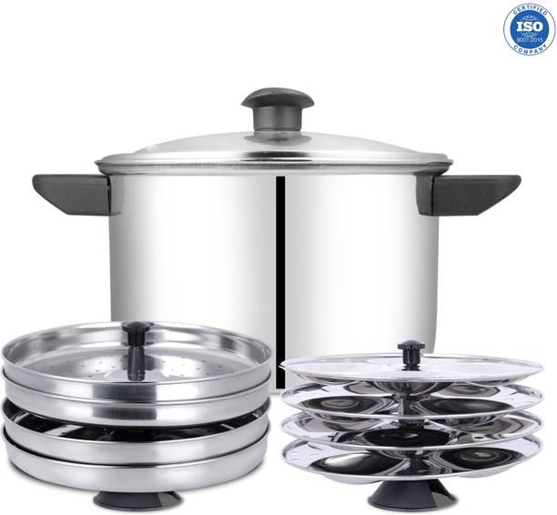 होम-प्रो Stainless Steel Multi Cooker Glass lid | 4 Idli , 2 Dhokla , 2 Steamer Plates | इंडक्शन & स्टैंडर्ड इडली मेकर