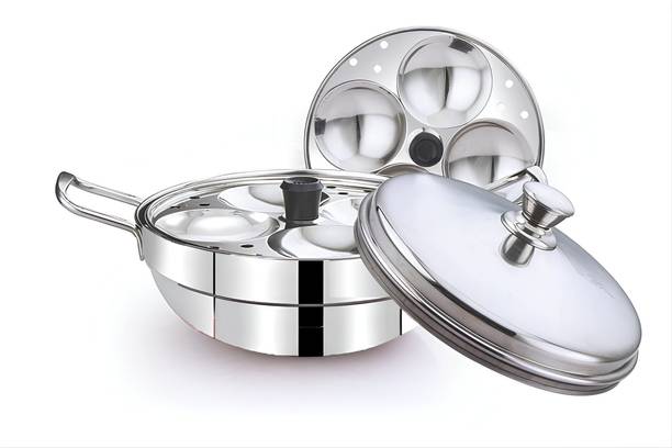 मिथाली Stainless Steel Idli cooker 2 idli plates and High Polished Bottom Kadai इंडक्शन इडली मेकर