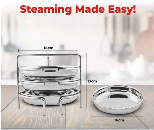 BLLUEX All-in-One Stainless Steel Dhokla Maker Big Size with 3 Plates & Standard Standard Idli Maker
