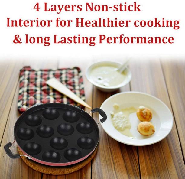 Masox Store Non-Stick 12 Cavity Single Handle Appam Patra/ Paniarakkal with Lid Standard Idli Maker