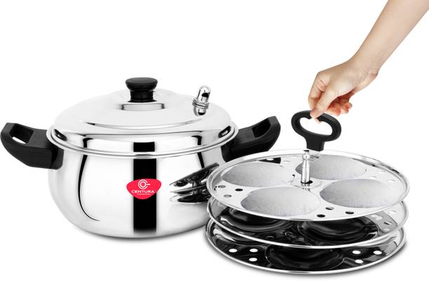 सेंचुरा Stainless Steel Curvv Multipurpose Idli Maker Cum Kadai (3 Plates, Silver) इंडक्शन & स्टैंडर्ड इडली मेकर
