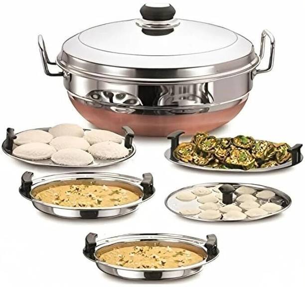 मिथाली Copper Bottom Multi Kadai Idly Maker with Idli, Dhokla & Patra Plates स्टैंडर्ड इडली मेकर