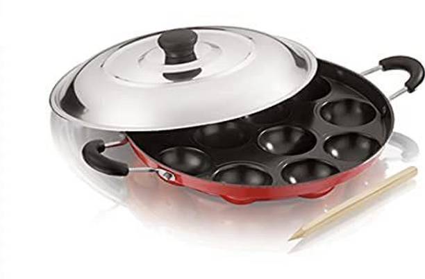 Hriday Fastage 12Cavities Non Stick Appam Patra with Lid and Side Handle Standard Idli Maker
