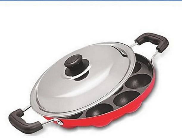 Masox Store Non-Stick 12 Cavity Single Handle Appam Patra/ Paniarakkal with Lid Standard Idli Maker