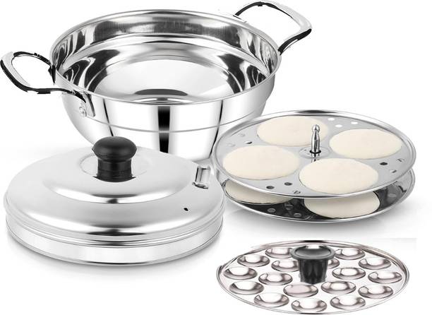 AadiVeer Stainless Steel Idli Maker | Idli Cooker | Multi Kadai With Mini Idli Plate Induction & Standard Idli Maker