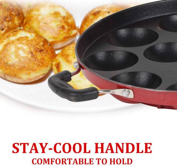 Masox Store Non-Stick 12 Cavity Handle Paniarakkal Idli Litti Batti Maker with Lid IK-86 Standard Idli Maker