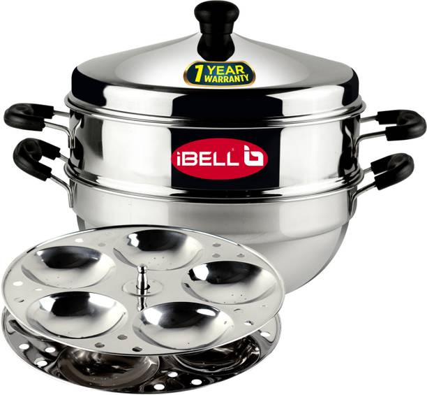 आईबेल IP10P2MULTI Stainless Stell Idli Pot/Steamer with Kadai, 2 Plate, 10 Idly, High Food Grade Stainless Steel, Silver इंडक्शन & स्टैंडर्ड इडली मेकर