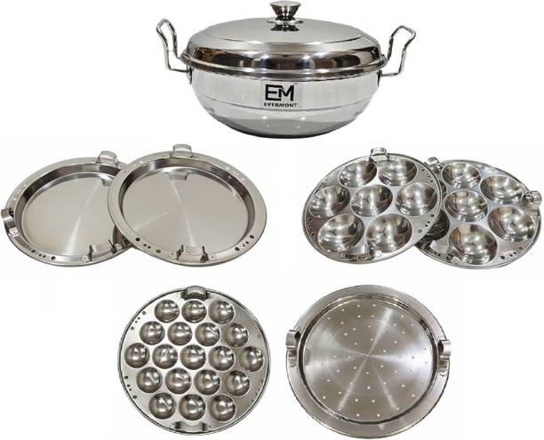 Evermont 6 Plates Stainless Steel Multi Kadai with (Triply Bottom) Bottom Induction & Standard Idli Maker