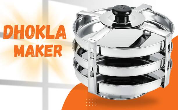 BLLUEX All-in-One Stainless Steel Dhokla Maker Big Size with 3 Plates & Standard Standard Idli Maker