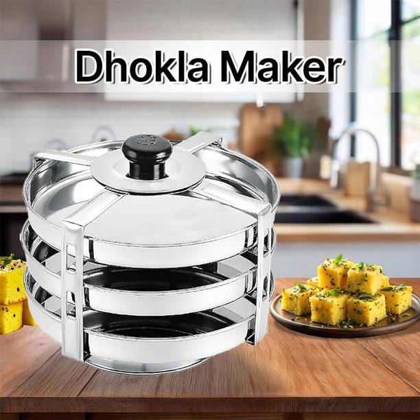 BLLUEX All-in-One Stainless Steel Dhokla Maker Big Size with 3 Plates & Standard Standard Idli Maker