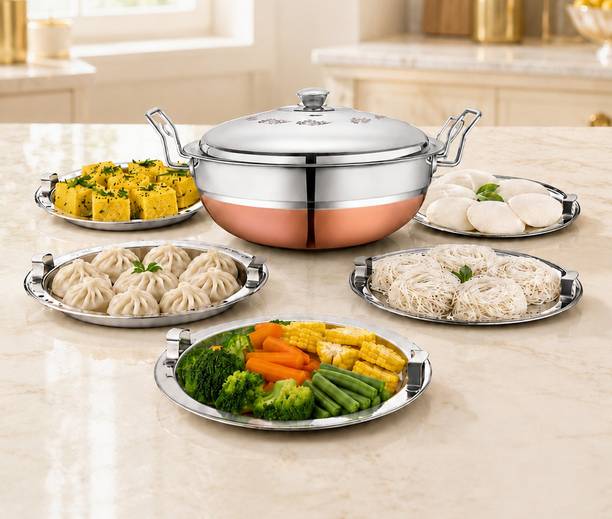 Classic Essentials Classic Essentials Multi Kadhai Stainless Steel Idli Maker 28cm 4.4 Ltr Set of 5 Standard Idli Maker