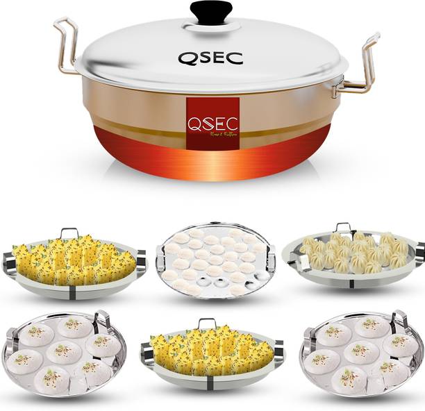 QSEC Stainless Steel Idli Cooker Steamer with Copper Bottom All-in-One Big Size Standard Idli Maker